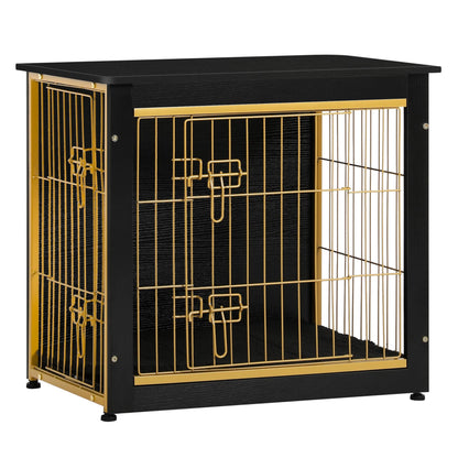Wooden Dog Crate Furniture with Cushion & Double Doors