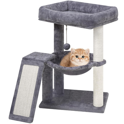 Cat Tree Tower with Hammock, Scratching Post & Toy Balls for Indoor Cats