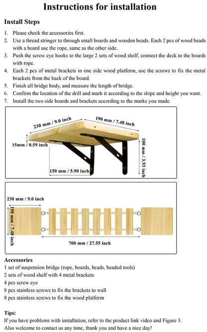 Handcrafted Wooden Cat Climber Tree with Wall Mount Perch, Bridge & Ladder