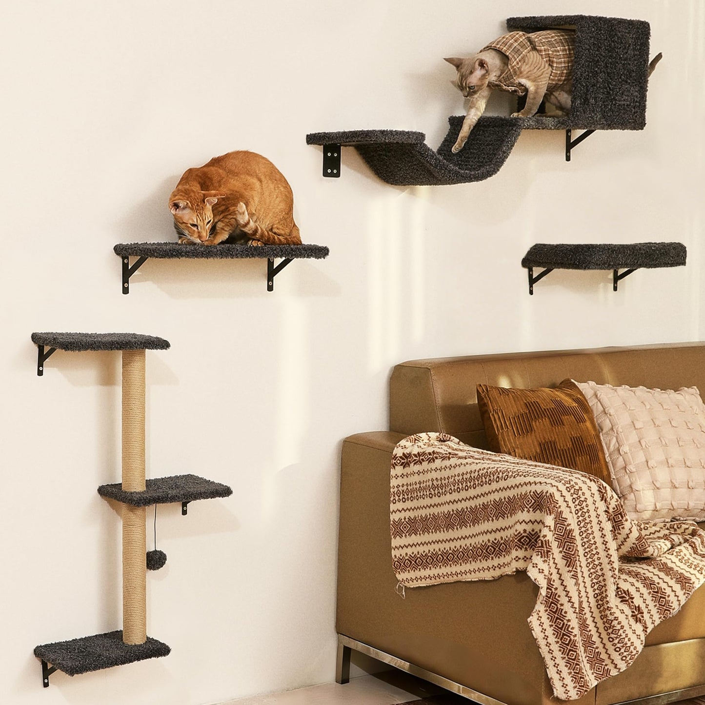 4-in-1 Cat Wall Climber Set with Bridge, Bed & Scratching Post