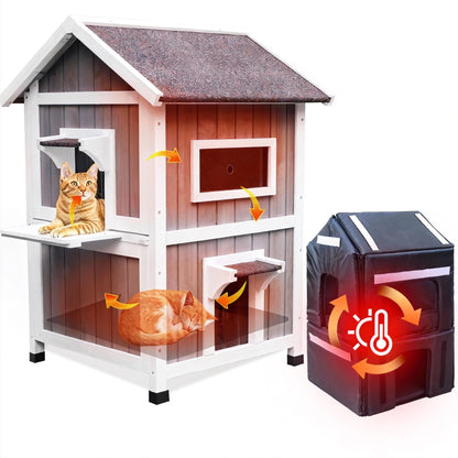 Weatherproof Outdoor Cat House with Escape Door & Wooden Shelter