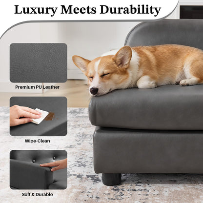 Luxury Elevated Dog Sofa Bed with Waterproof Leather & Foam Cushion