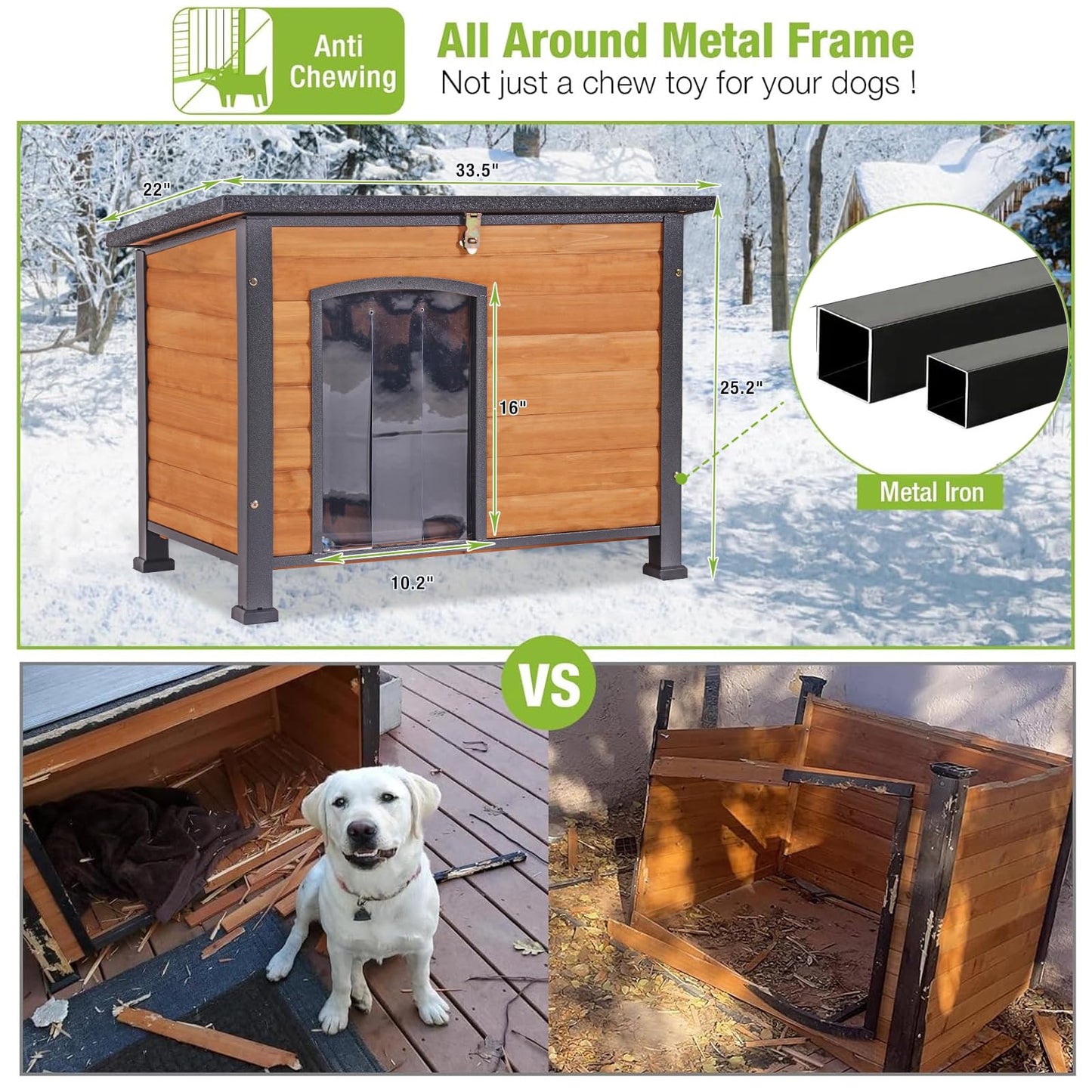 Large Insulated Outdoor Dog House with Anti-Chewing Metal Frame
