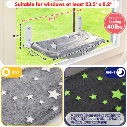 Cordless Cat Window Perch Hammock with Metal Frame & Washable Cover