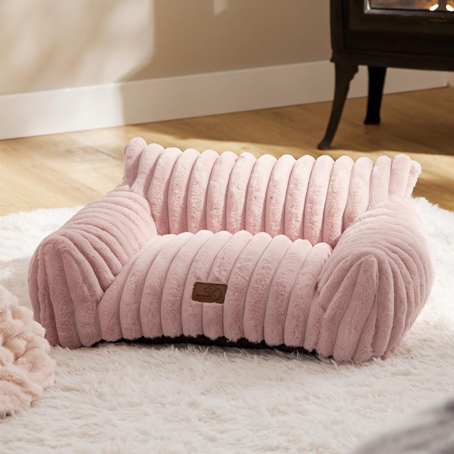 Bedsure Cute Pet Couch - Fluffy Cat Sofa with Premium Soft Corduroy Fleece, Fuzzy Pet Couch Bed with Removable Washable Cover, Supportive Cat Chair