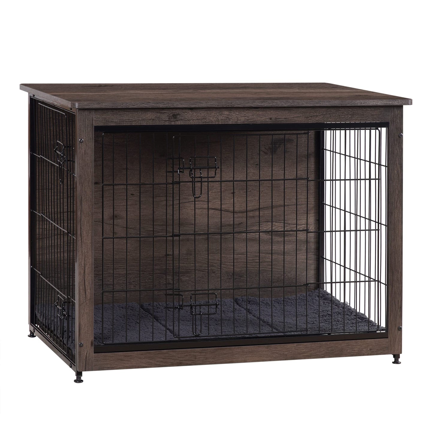 Wooden Dog Crate Furniture with Cushion & Double Doors