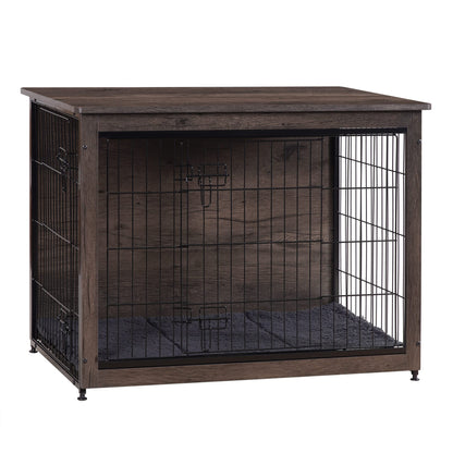 Wooden Dog Crate Furniture with Cushion & Double Doors