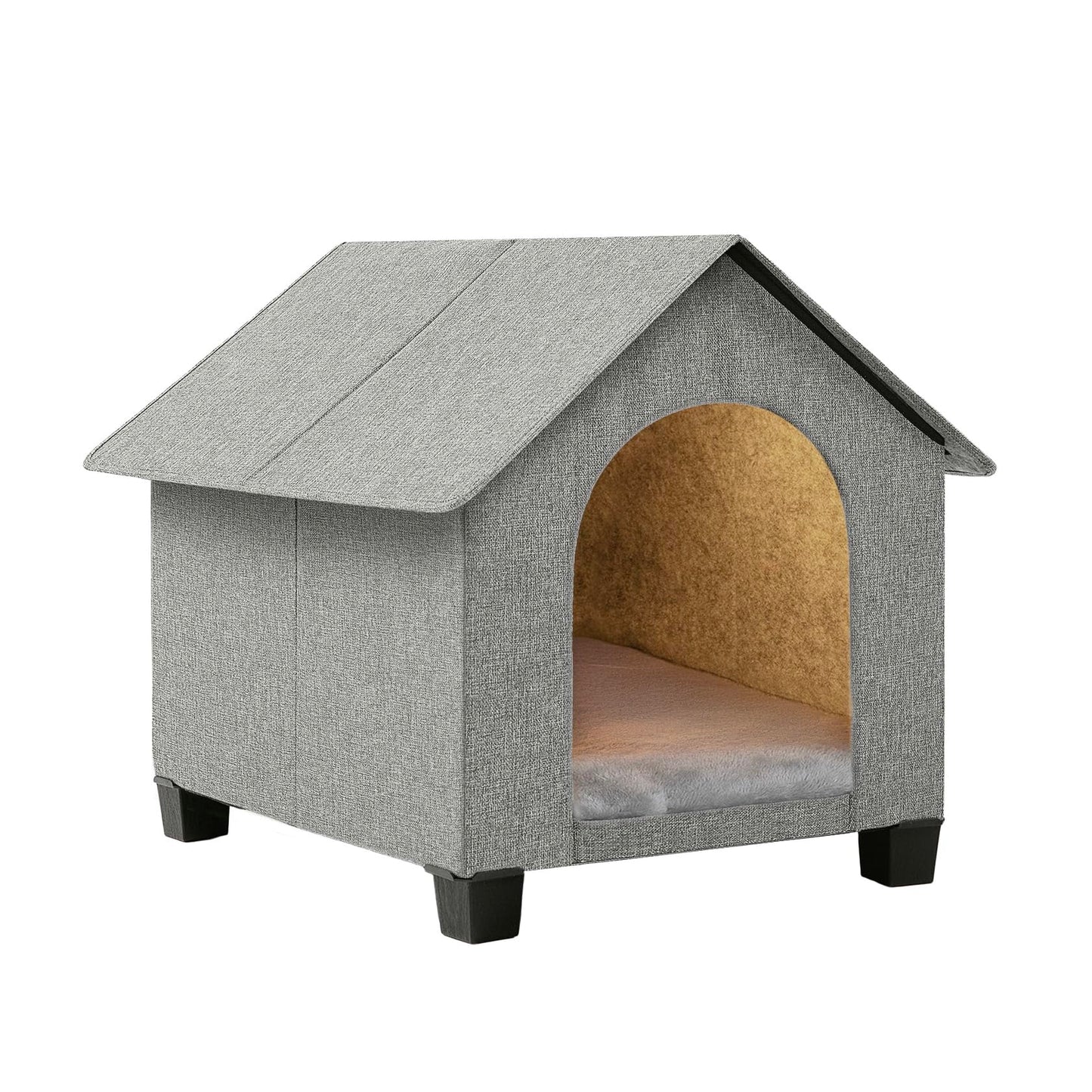 Elevated Foldable Dog House with Removable Plush Mat