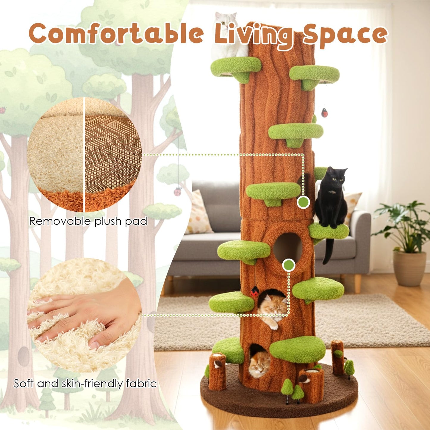 Luxury Multi-Level Cat Tree Tower with Solid Wood Condo & Scratching Posts