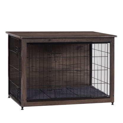 Wooden Dog Crate Furniture with Cushion & Double Doors