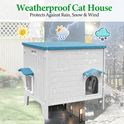 Weatherproof Outdoor Cat House with Escape Door & Waterproof Shelter