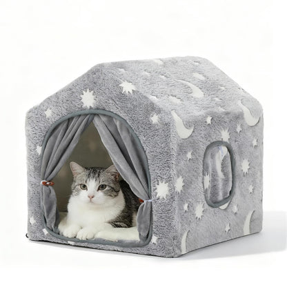 Pelemee Indoor Dog House, Night-Luminous Star Dog Bed with Frame, Dog Cave Tent