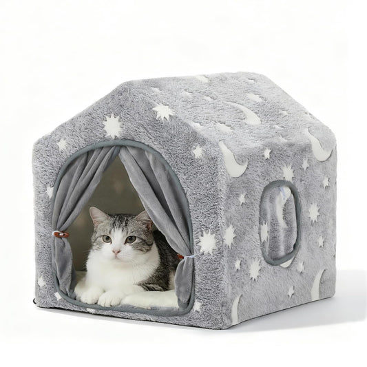 Pelemee Indoor Dog House, Night-Luminous Star Dog Bed with Frame, Dog Cave Tent