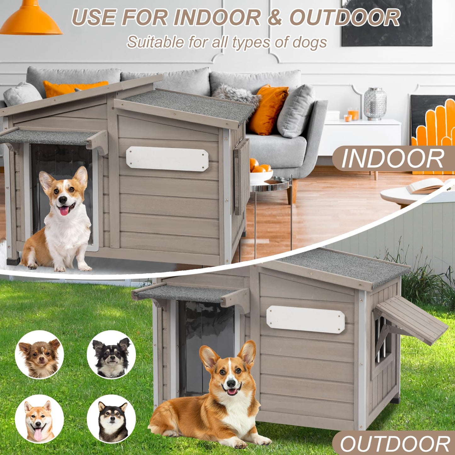 Weatherproof Wooden Dog House with Raised Feet & Removable Floor
