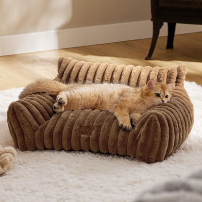 Bedsure Cute Pet Couch - Fluffy Cat Sofa with Premium Soft Corduroy Fleece, Fuzzy Pet Couch Bed with Removable Washable Cover, Supportive Cat Chair