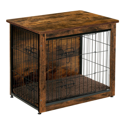 Wooden Dog Crate Furniture with Cushion & Double Doors