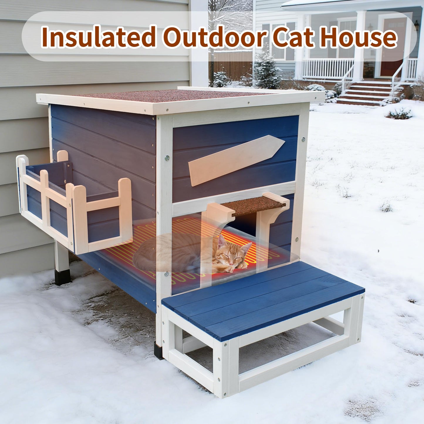 Weatherproof Outdoor Cat House with Escape Door & Wooden Shelter