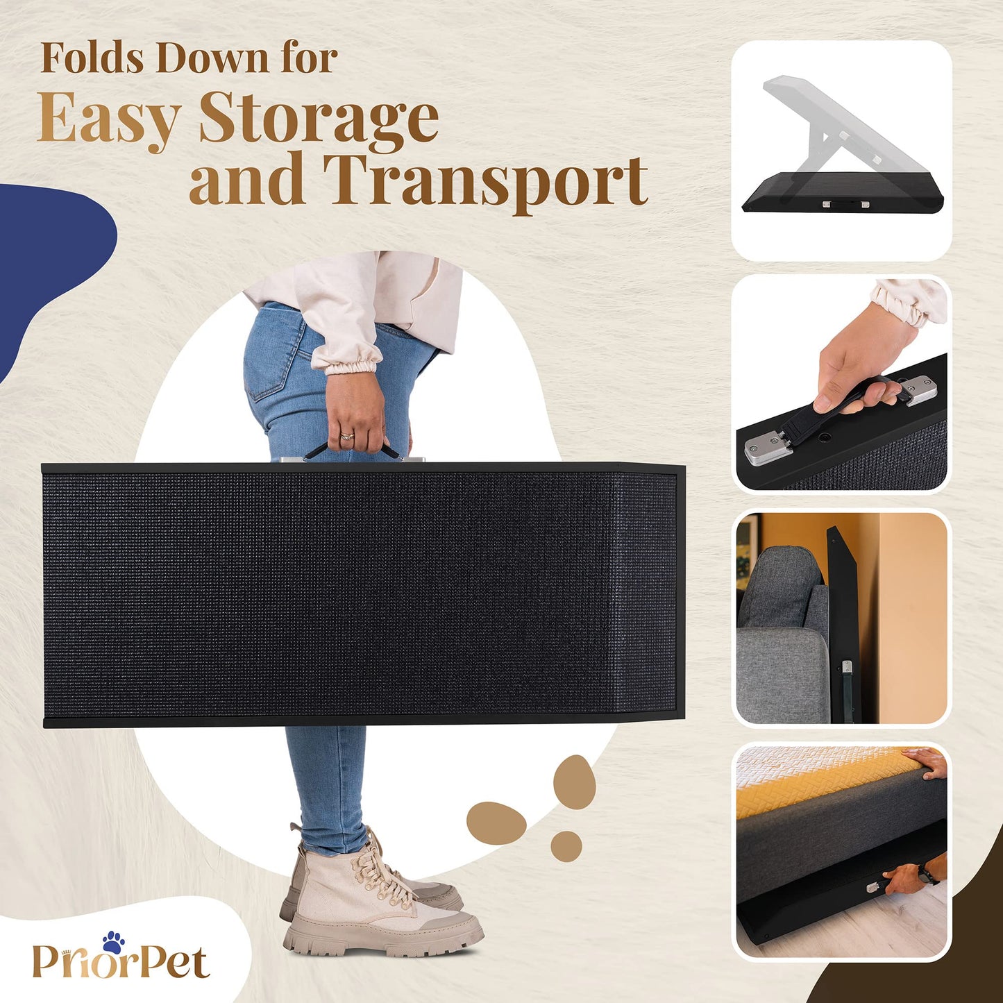 Dog Ramp Foldable Dog Stairs for Bed Couch Car Birchwood Steps Small Dogs