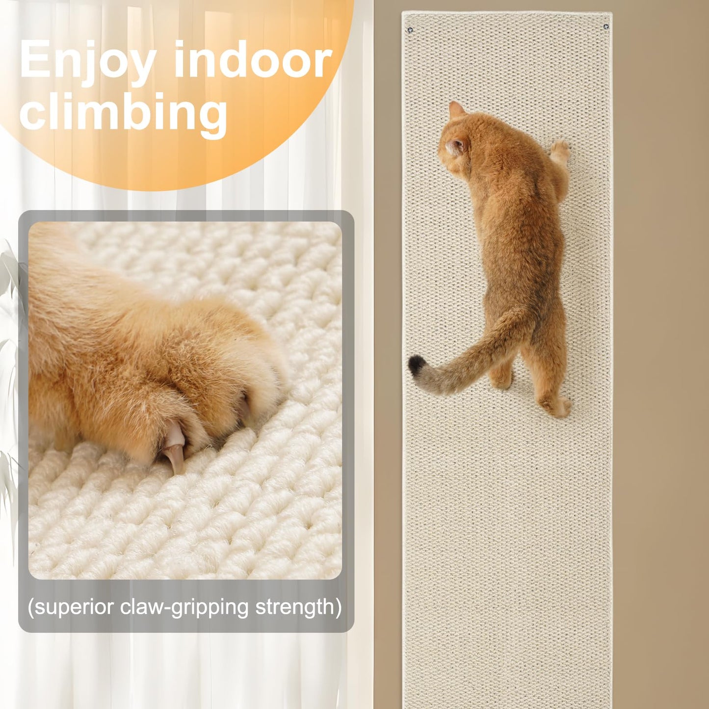 6.6 ft Cat Wall Scratching Carpet Pad for Climbing & Furniture Protection