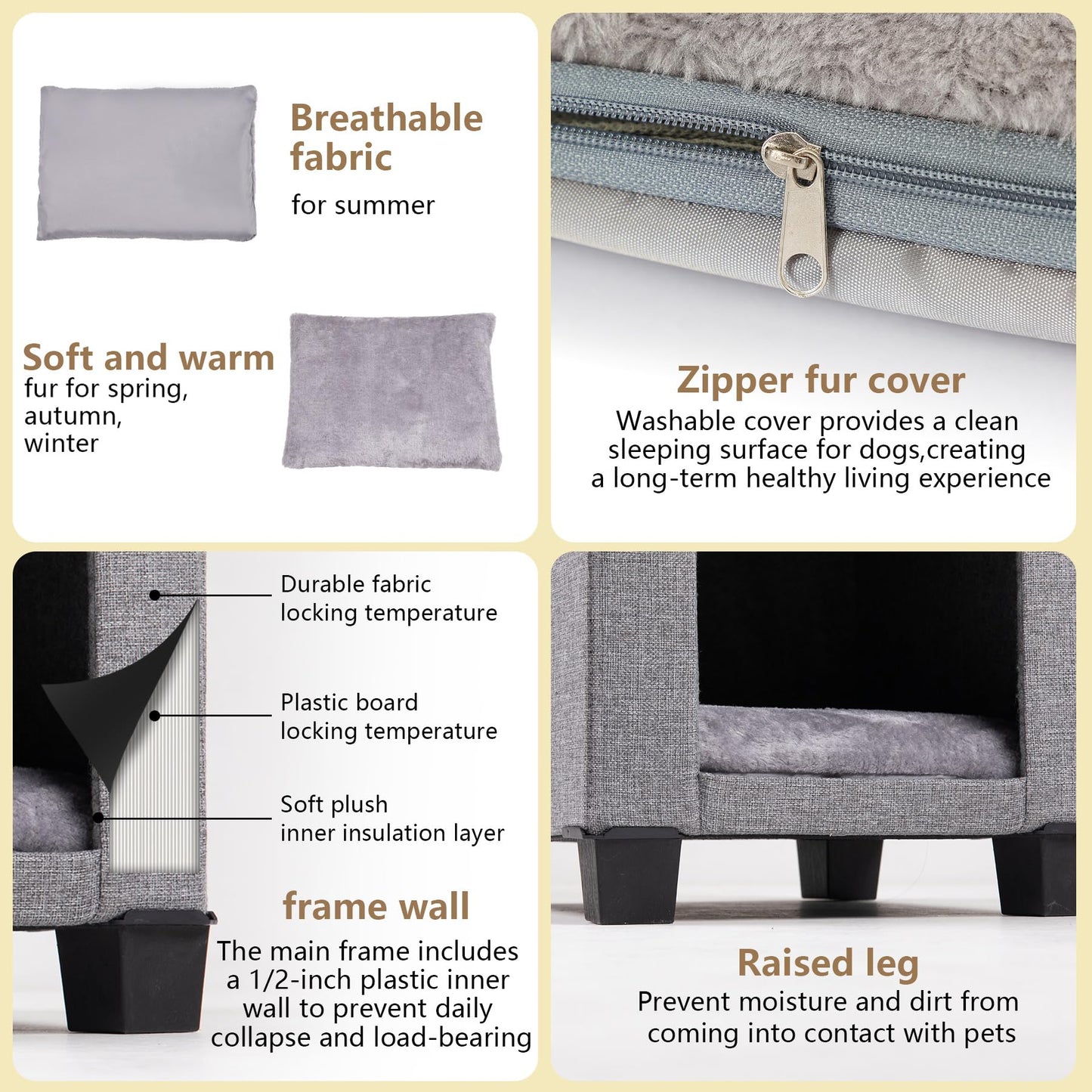 Elevated Foldable Dog House with Removable Plush Mat