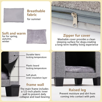 Elevated Foldable Dog House with Removable Plush Mat