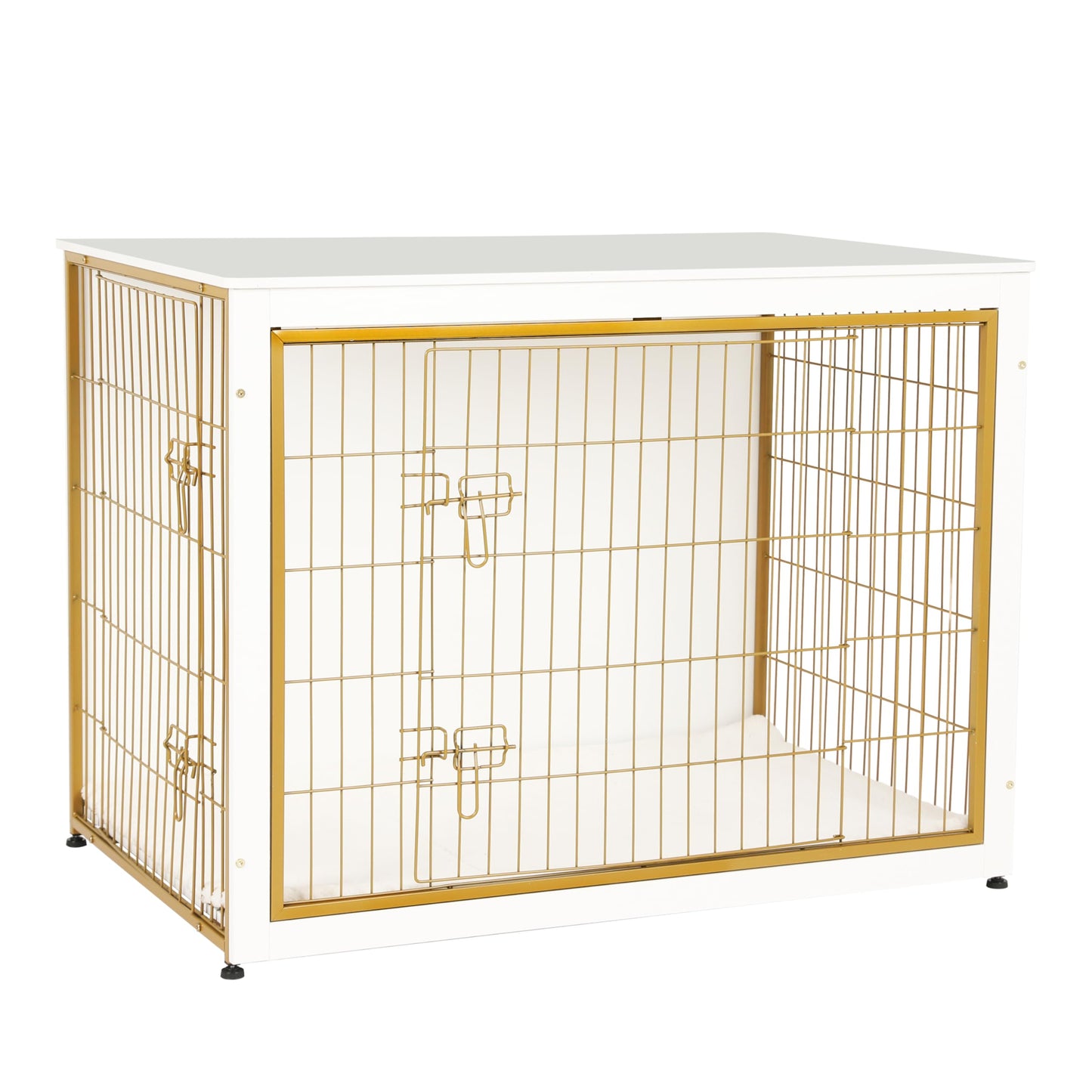 Wooden Dog Crate Furniture with Cushion & Double Doors