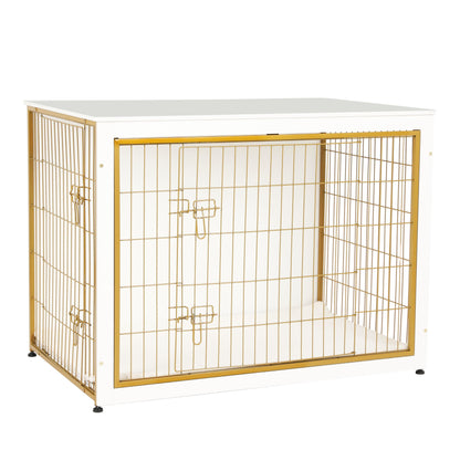 Wooden Dog Crate Furniture with Cushion & Double Doors