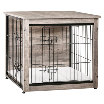 Wooden Dog Crate Furniture with Cushion & Double Doors