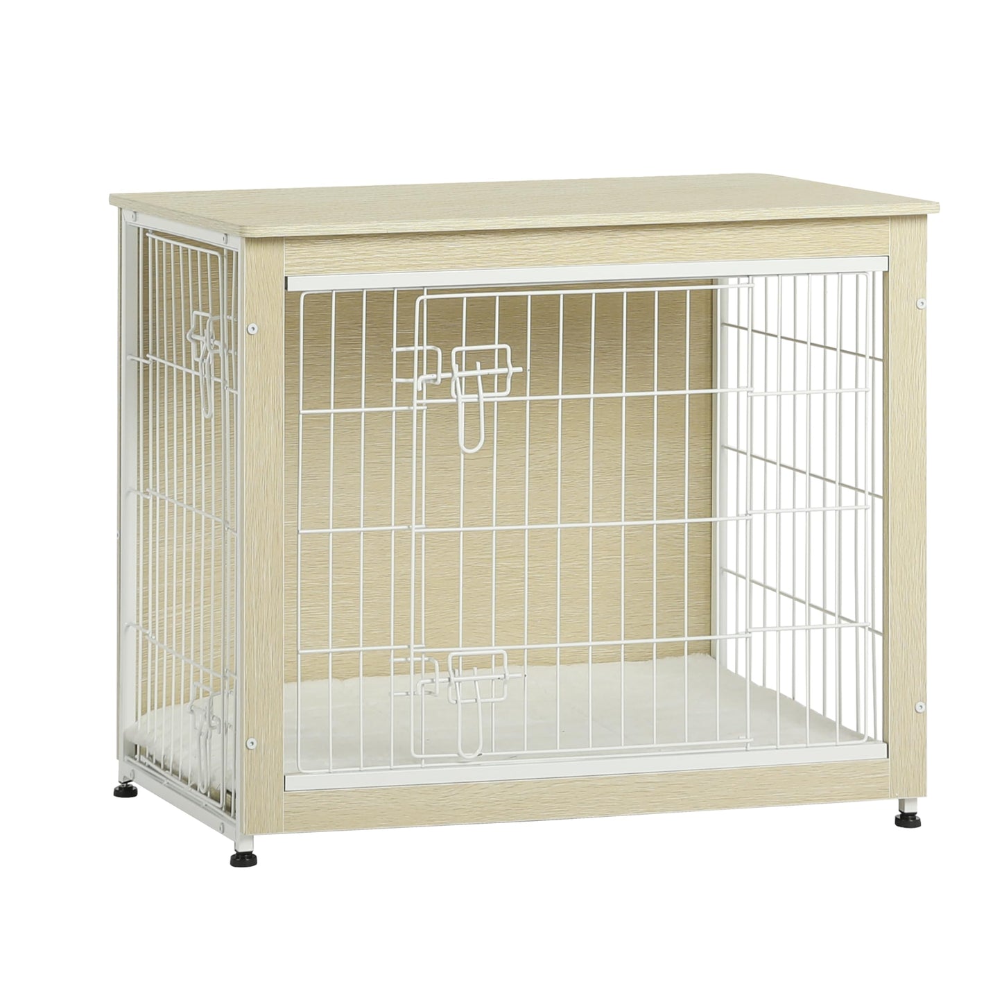 Wooden Dog Crate Furniture with Cushion & Double Doors