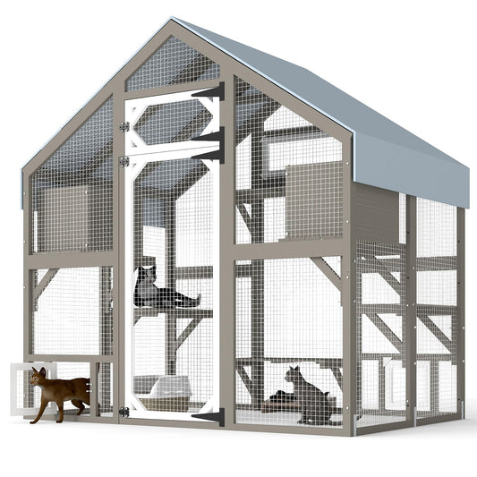 71" Outdoor Catio Cat Enclosure with Wooden Frame & Weatherproof Roof