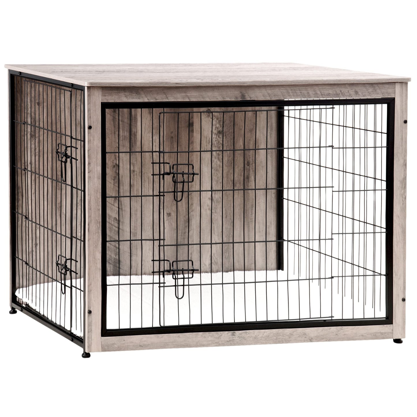 Wooden Dog Crate Furniture with Cushion & Double Doors