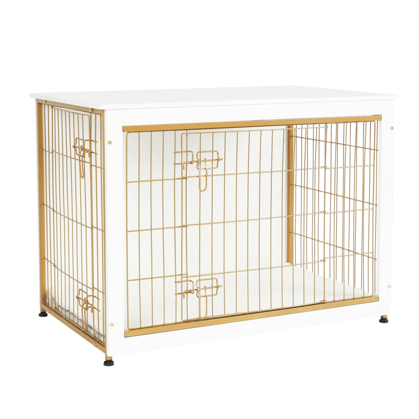 Wooden Dog Crate Furniture with Cushion & Double Doors