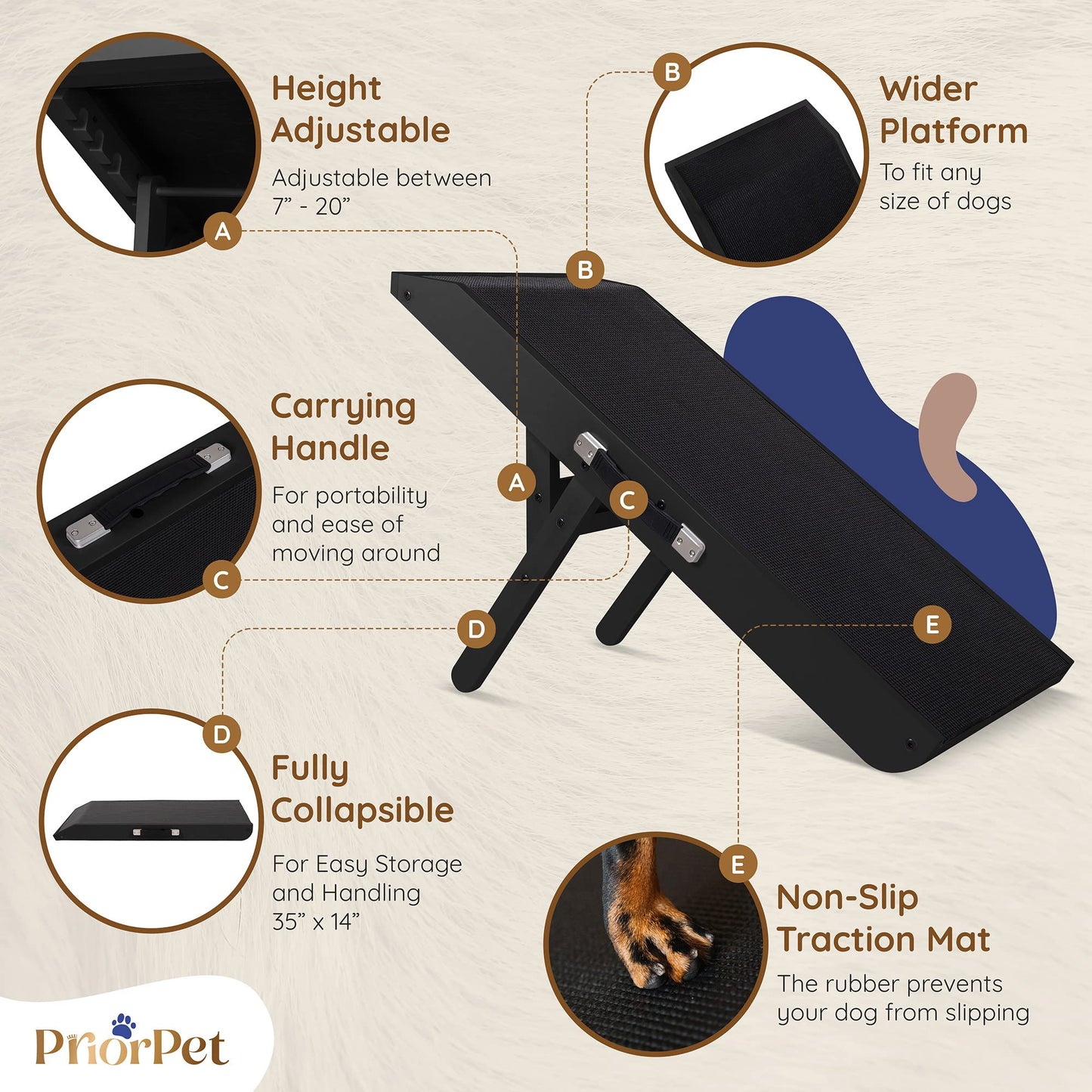 Dog Ramp Foldable Dog Stairs for Bed Couch Car Birchwood Steps Small Dogs