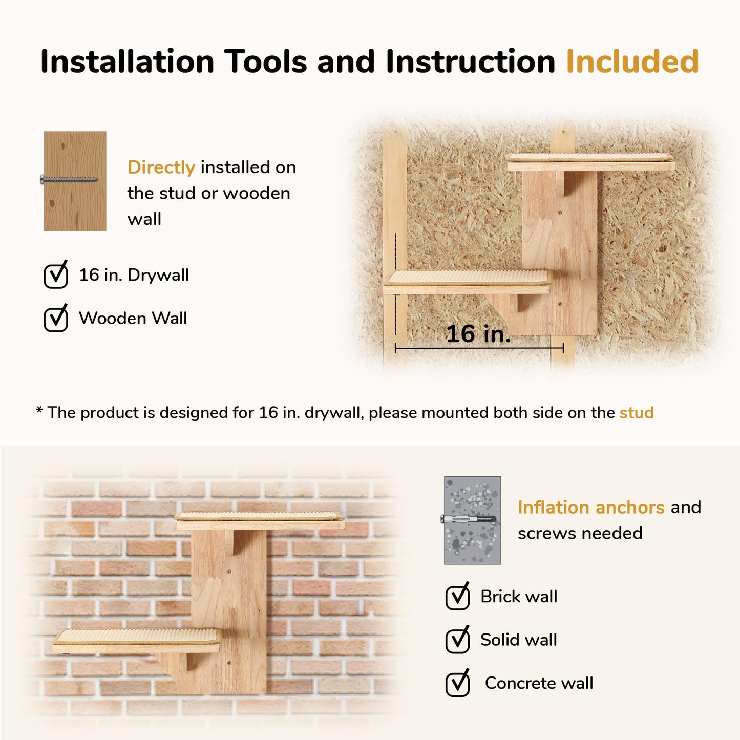 Tree Shape Cat Wall Shelves with Wooden Platforms for Climbing