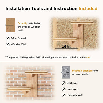 Tree Shape Cat Wall Shelves with Wooden Platforms for Climbing