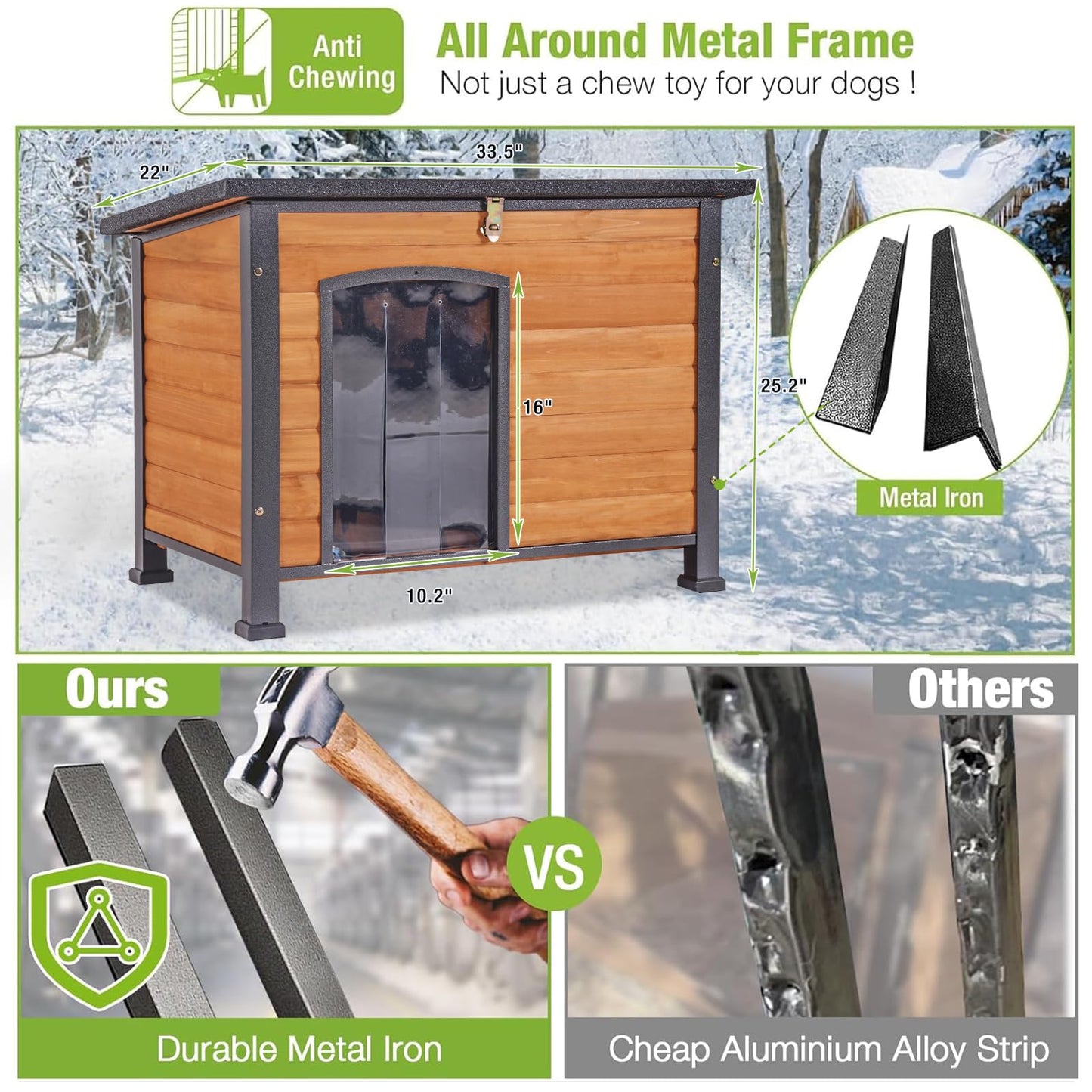 Large Insulated Outdoor Dog House with Anti-Chewing Metal Frame