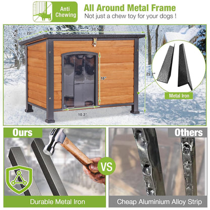 Large Insulated Outdoor Dog House with Anti-Chewing Metal Frame