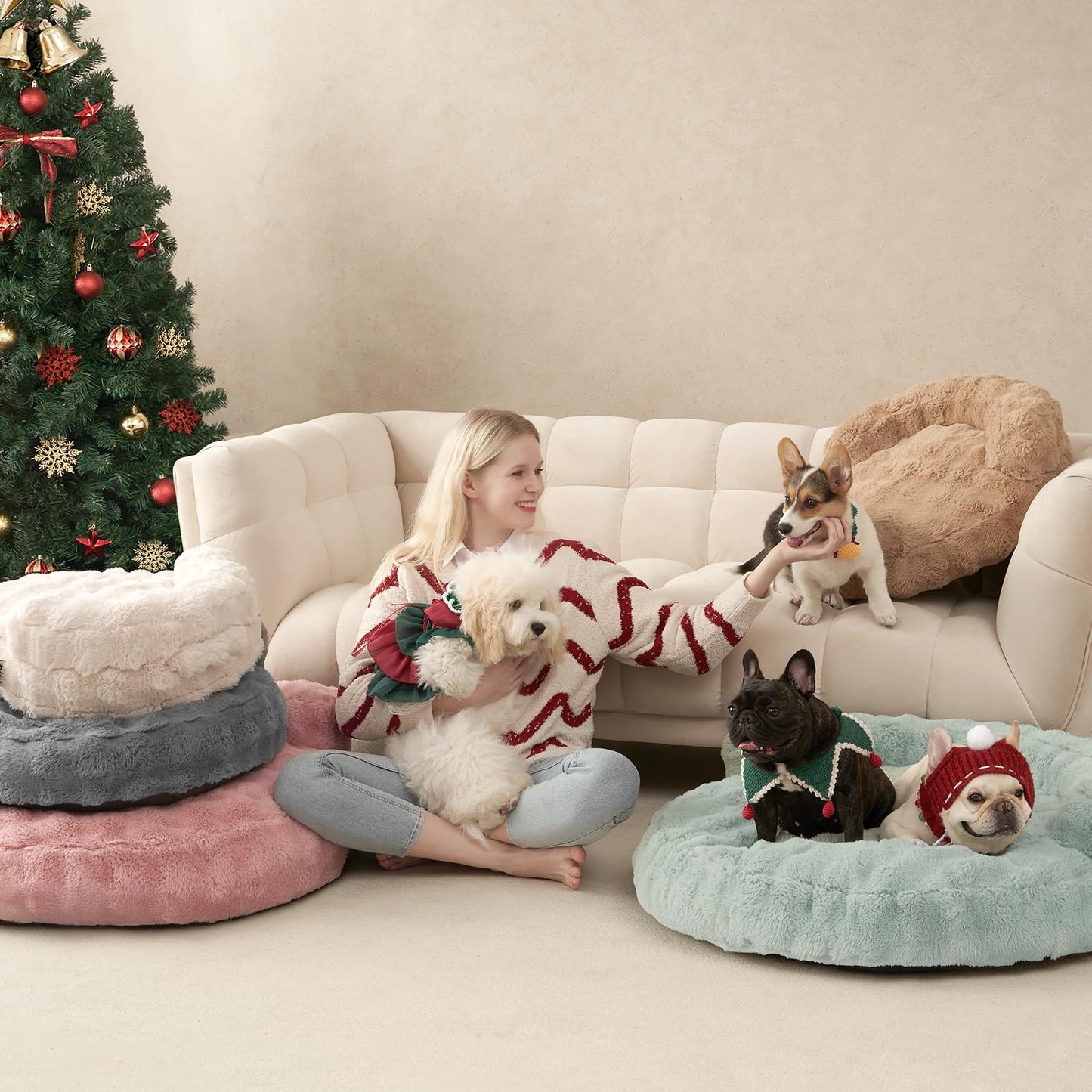 Fluffy Faux Fur Pet Sofa Bed with Waterproof Washable Cover