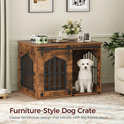 31.5" Farmhouse Wooden Dog Crate Furniture with Sliding Barn Door