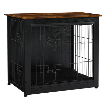 Wooden Dog Crate Furniture with Cushion & Double Doors