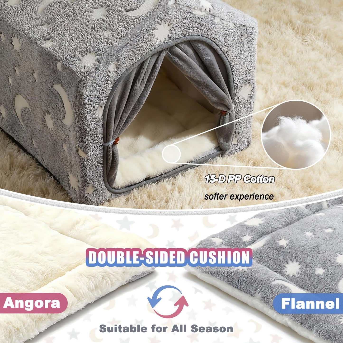 Pelemee Indoor Dog House, Night-Luminous Star Dog Bed with Frame, Dog Cave Tent