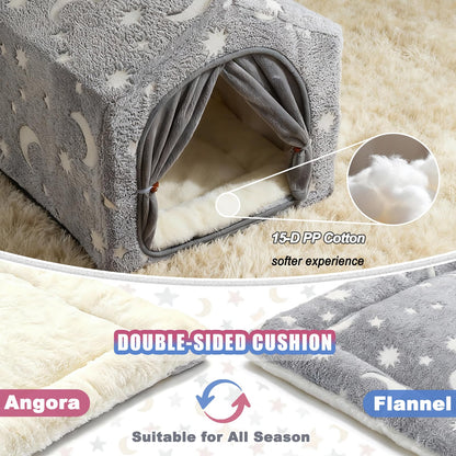 Pelemee Indoor Dog House, Night-Luminous Star Dog Bed with Frame, Dog Cave Tent