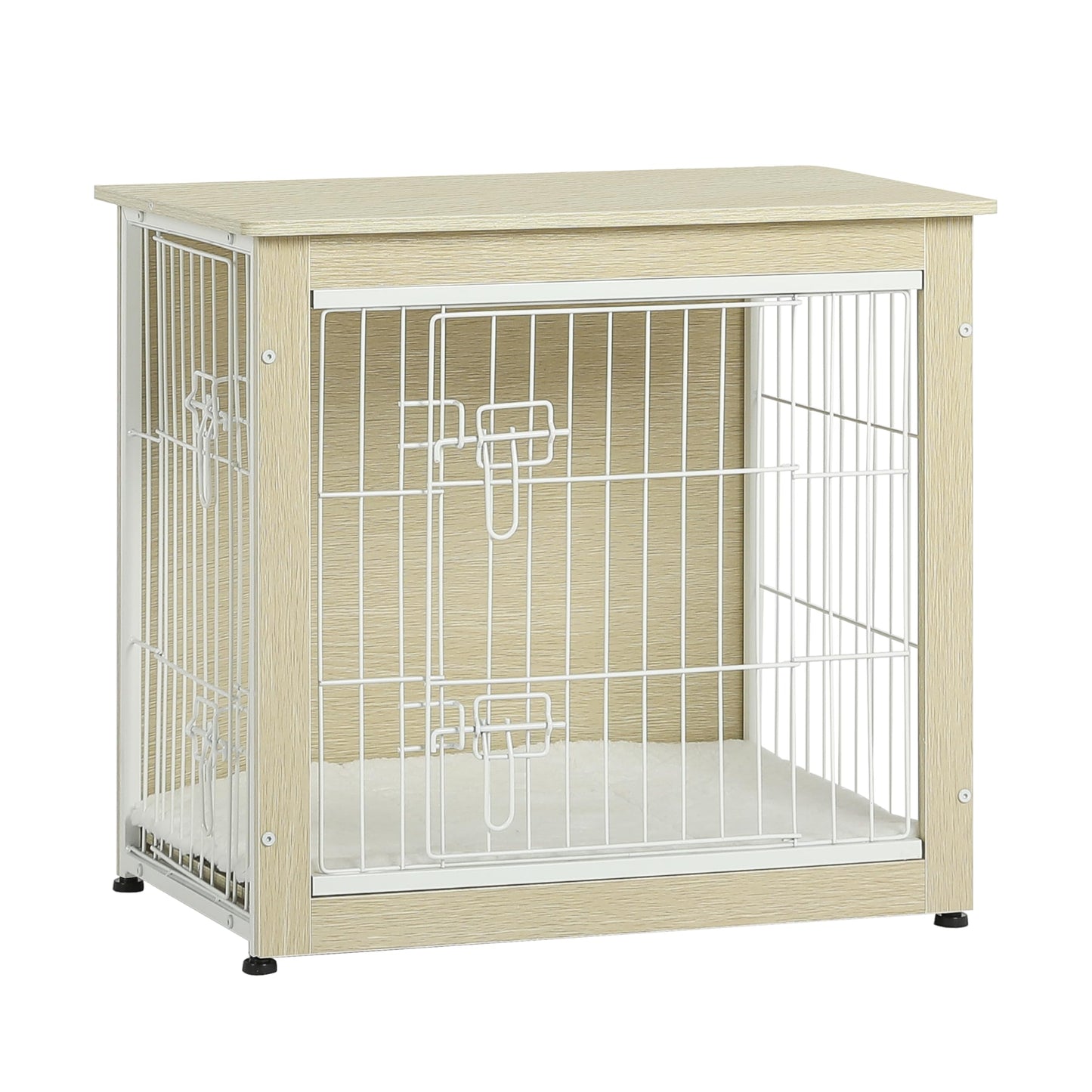Wooden Dog Crate Furniture with Cushion & Double Doors