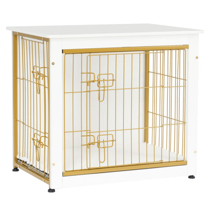 Wooden Dog Crate Furniture with Cushion & Double Doors