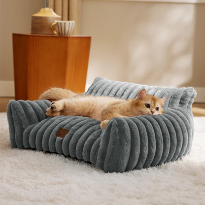 Bedsure Cute Pet Couch - Fluffy Cat Sofa with Premium Soft Corduroy Fleece, Fuzzy Pet Couch Bed with Removable Washable Cover, Supportive Cat Chair