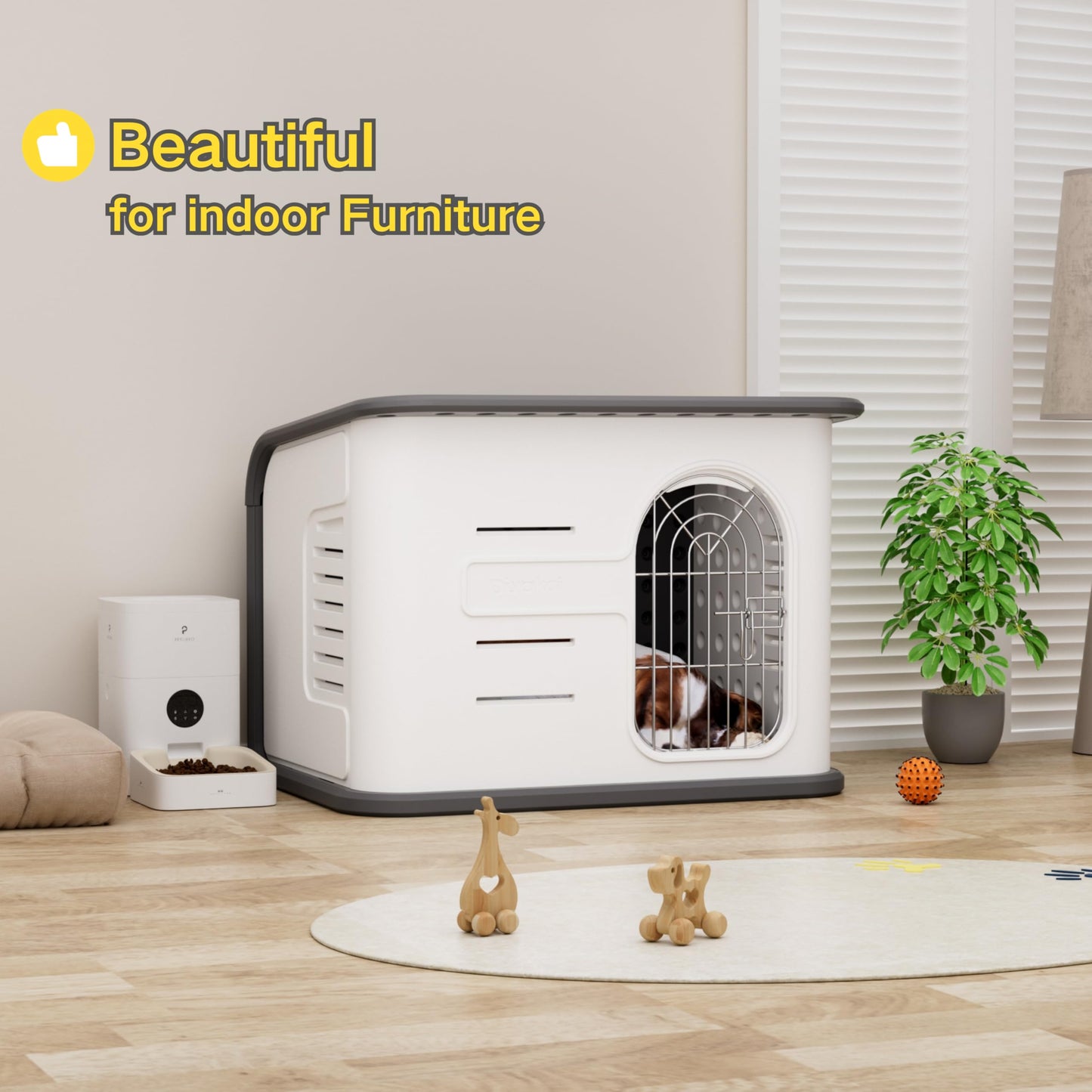 Durable Plastic Dog House with Lockable Door & Elevated Floor