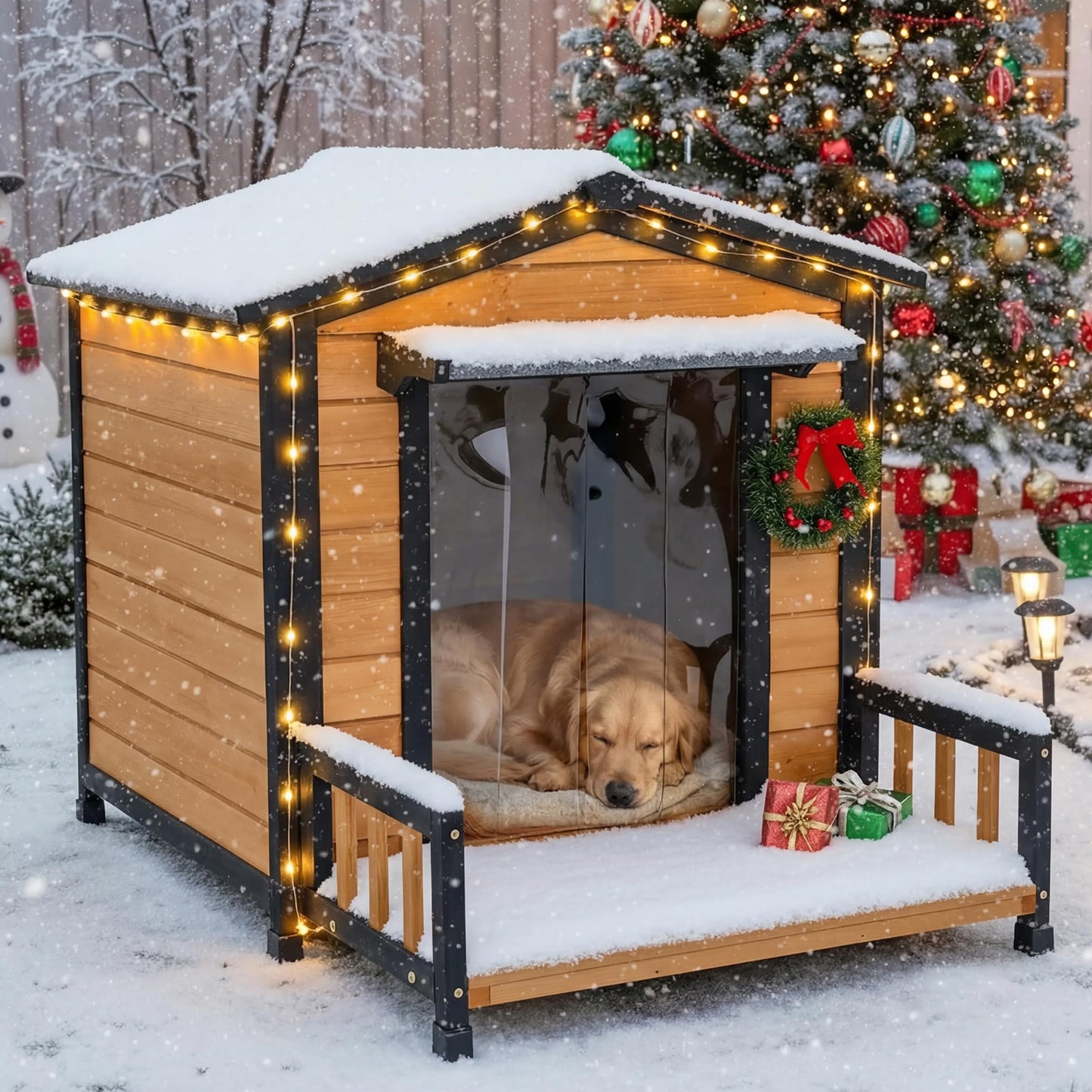 Large Insulated Wooden Dog House with Elevated Floor & Roof