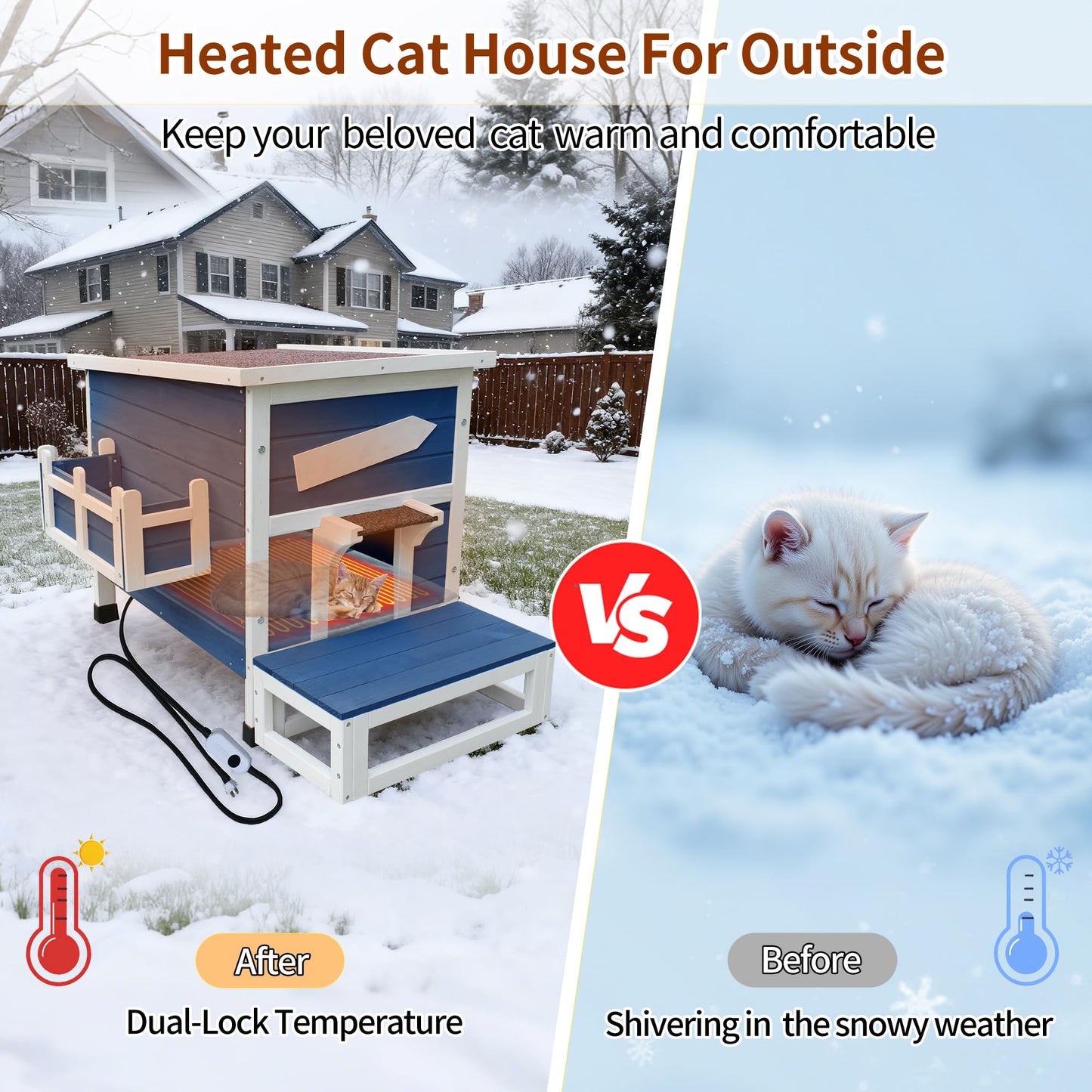Weatherproof Outdoor Cat House with Escape Door & Wooden Shelter