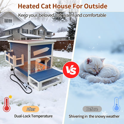Weatherproof Outdoor Cat House with Escape Door & Wooden Shelter