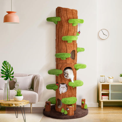90.5" Tall Cat Tree Tower with Condo, Plush Platforms & Scratching Board